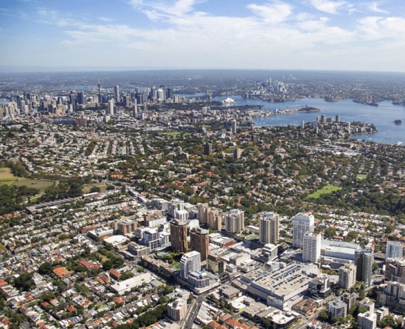 Aerial Bondi Junction NSW 2022, Australia metal roof contractors sydney